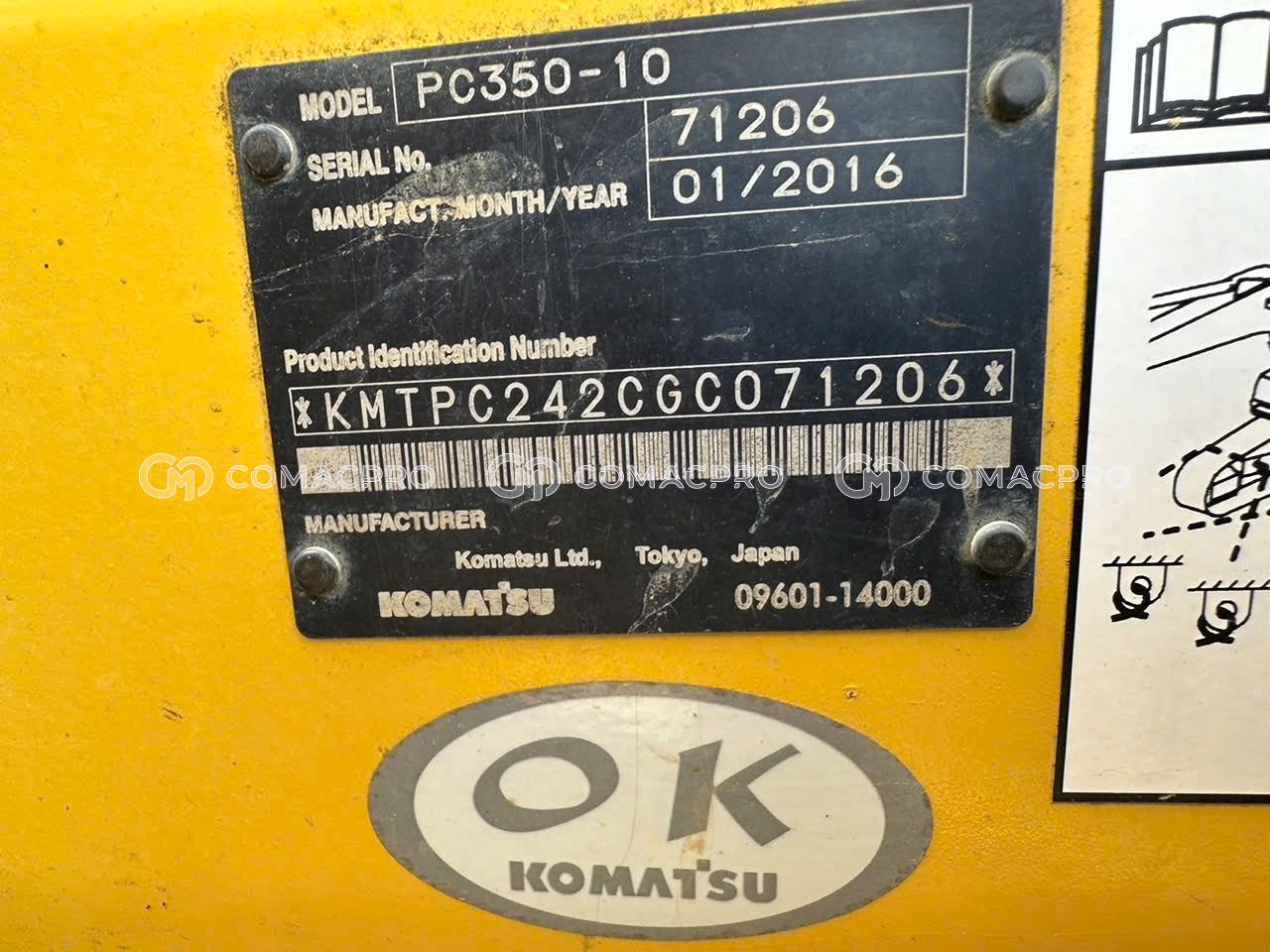 2016 - KOMATSU PC350-10 Máy xúc đào bánh xích, ảnh 3